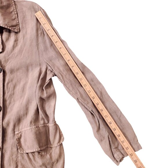 ZARA Euro Limited Edition Taupe Khaki Double Breasted Linen Trench Coat L - Picture 11 of 14